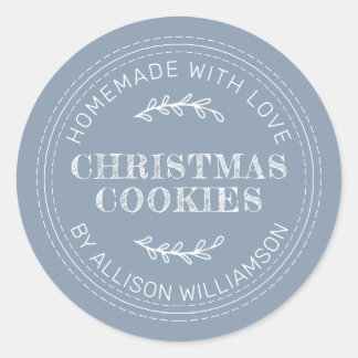 Rustic Homemade Christmas Cookies Dusty Blue Classic Round Sticker