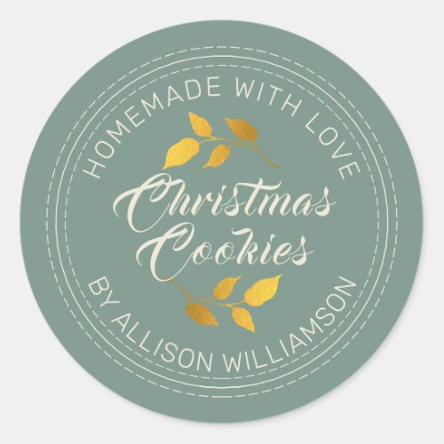 Rustic Homemade Christmas Cookies Dusty Green Classic Round Sticker