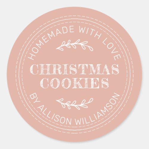 Rustic Homemade Christmas Cookies Dusty Pink Classic Round Sticker