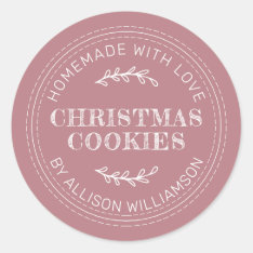 Rustic Homemade Christmas Cookies Dusty Rose Classic Round Sticker at Zazzle