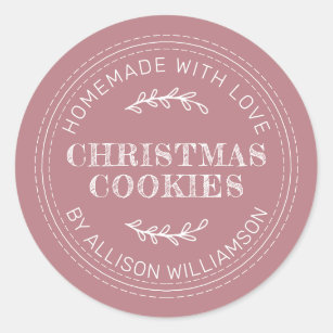 Rustic Homemade Christmas Cookies Dusty Rose Classic Round Sticker