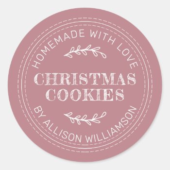 Rustic Homemade Christmas Cookies Dusty Rose Classic Round Sticker by HappyDolphinStudio at Zazzle