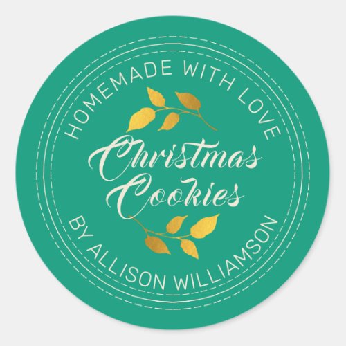 Rustic Homemade Christmas Cookies Emerald Green Classic Round Sticker