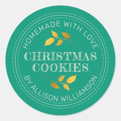 Rustic Homemade Christmas Cookies Emerald Green Classic Round Sticker