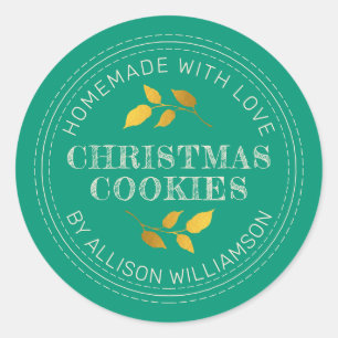 Rustic Homemade Christmas Cookies Emerald Green Classic Round Sticker