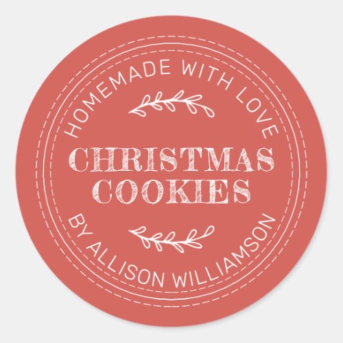 Rustic Homemade Christmas Cookies Fall Red Classic Round Sticker