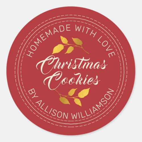 Rustic Homemade Christmas Cookies Festive Red Classic Round Sticker