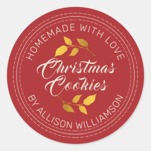 Rustic Homemade Christmas Cookies Festive Red Classic Round Sticker