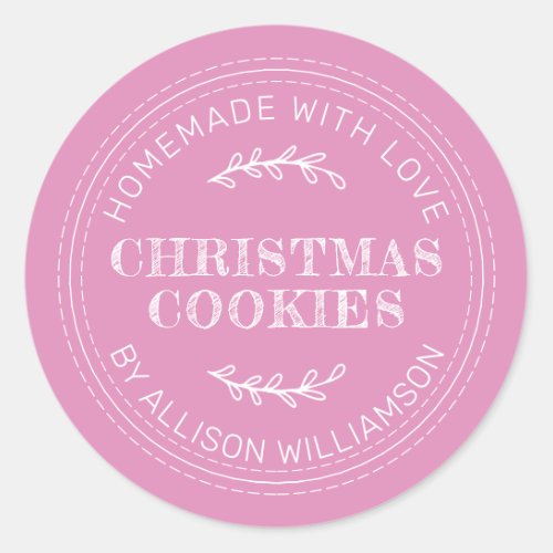 Rustic Homemade Christmas Cookies Fuchsia Pink Classic Round Sticker