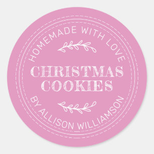 Rustic Homemade Christmas Cookies Fuchsia Pink Classic Round Sticker