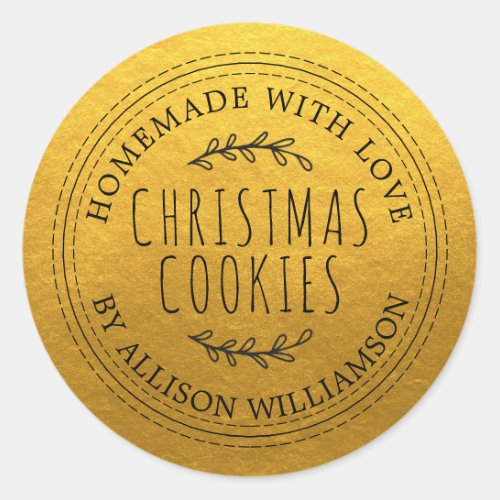 Rustic Homemade Christmas Cookies Gold Classic Round Sticker