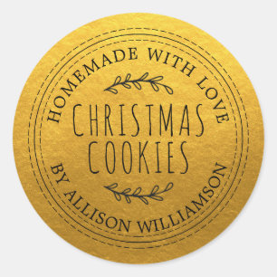 Rustic Homemade Christmas Cookies Gold Classic Round Sticker
