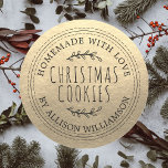 Rustic Homemade Christmas Cookies Gold Classic Round Sticker