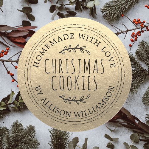 Rustic Homemade Christmas Cookies Gold Classic Round Sticker
