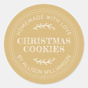 Rustic Homemade Christmas Cookies Gold Yellow Classic Round Sticker