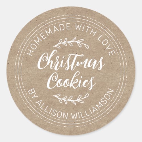 Rustic Homemade Christmas Cookies Kraft Classic Round Sticker