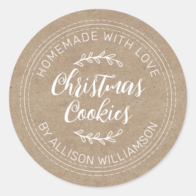 Rustic Homemade Christmas Cookies Kraft Classic Round Sticker (Front)