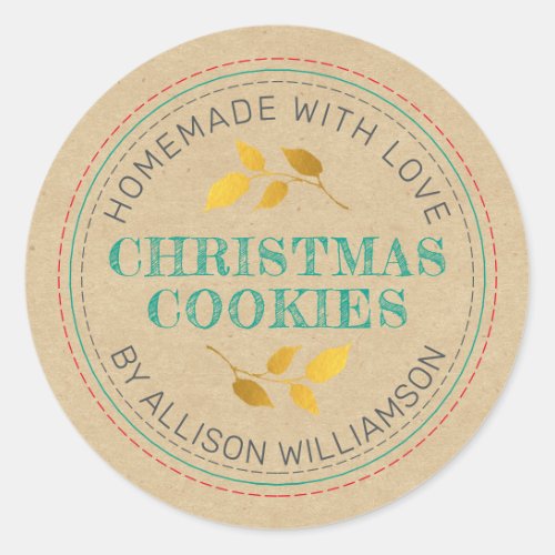 Rustic Homemade Christmas Cookies Kraft Paper Clas Classic Round Sticker