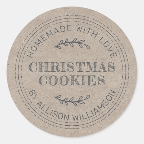 Rustic Homemade Christmas Cookies Kraft Paper Classic Round Sticker