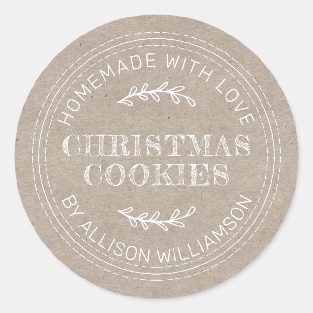 Rustic Homemade Christmas Cookies Kraft Paper Classic Round Sticker (Front)