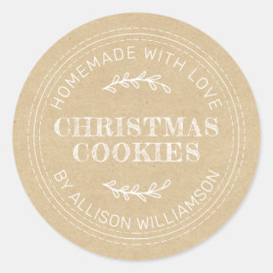 Rustic Homemade Christmas Cookies Kraft Paper Classic Round Sticker