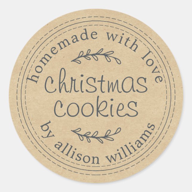 Rustic Homemade Christmas Cookies Kraft Paper Classic Round Sticker (Front)