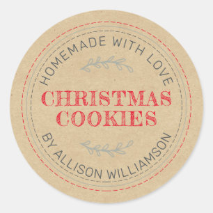 Rustic Homemade Christmas Cookies Kraft Paper Classic Round Sticker