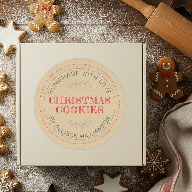 Rustic Homemade Christmas Cookies Kraft Paper Classic Round Sticker (Creator Uploaded)