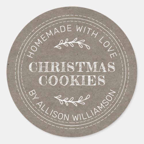 Rustic Homemade Christmas Cookies Kraft Paper Classic Round Sticker
