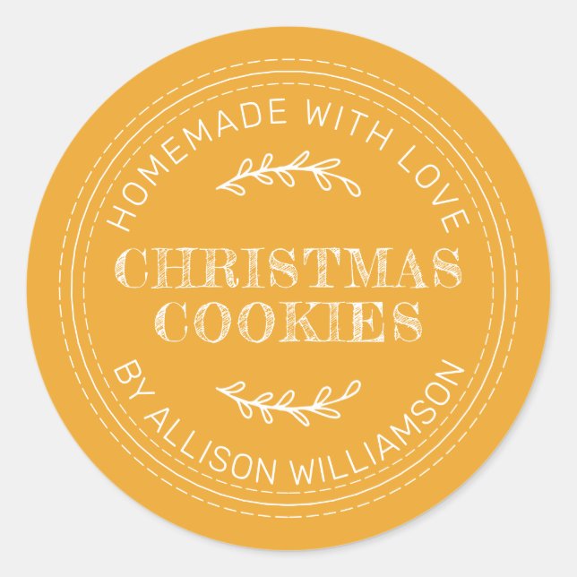 Rustic Homemade Christmas Cookies Mellow Yellow Classic Round Sticker (Front)