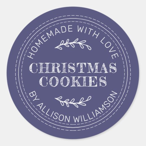 Rustic Homemade Christmas Cookies Navy Blue Classic Round Sticker