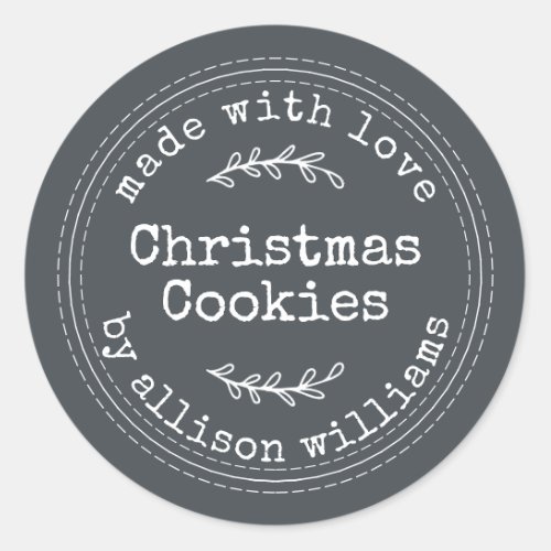 Rustic Homemade Christmas Cookies Off_Black Classic Round Sticker