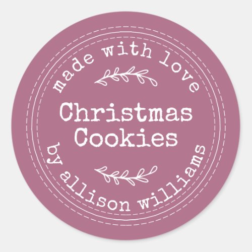 Rustic Homemade Christmas Cookies Purple Classic Round Sticker