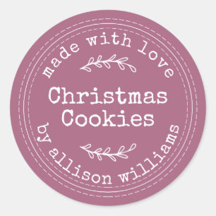 Rustic Homemade Christmas Cookies Purple Classic Round Sticker