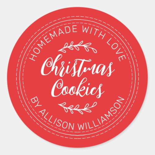 Rustic Homemade Christmas Cookies Red Classic Round Sticker