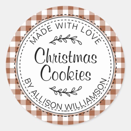 Rustic Homemade Christmas Cookies TerraCotta Check Classic Round Sticker