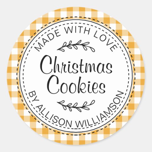 Rustic Homemade Christmas Cookies Yellow Check Classic Round Sticker