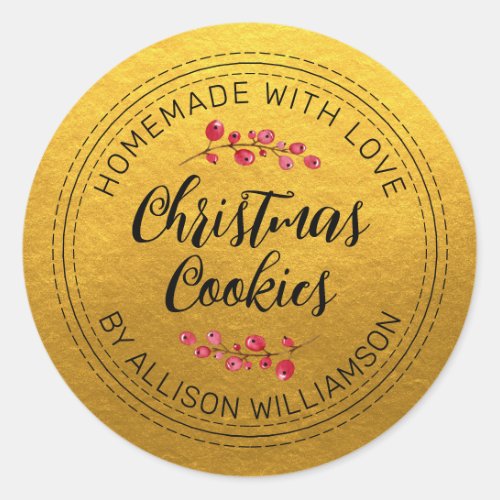 Rustic Homemade Christmas Cranberry Cookies Gold Classic Round Sticker