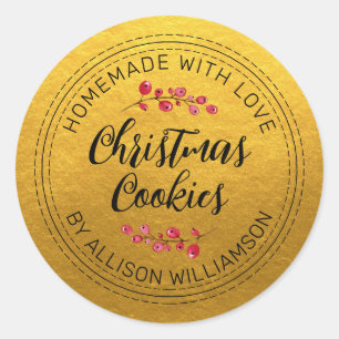 Rustic Homemade Christmas Cranberry Cookies Gold Classic Round Sticker