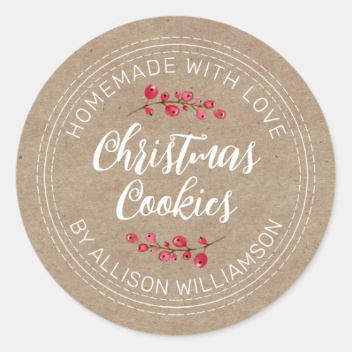 Rustic Homemade Christmas Cranberry Cookies Kraft  Classic Round Sticker