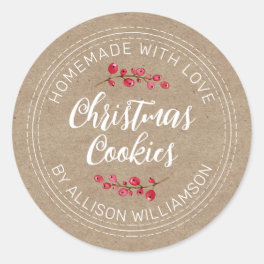 Rustic Homemade Christmas Cranberry Cookies Kraft Classic Round Sticker
