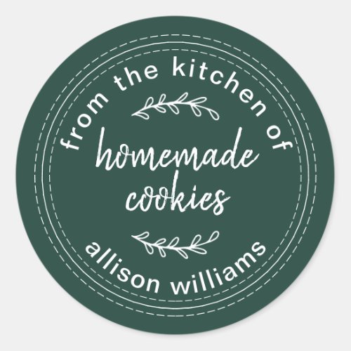 Rustic Homemade Cookies Dark Green Classic Round Sticker