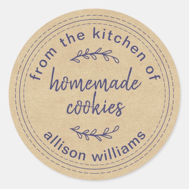 Rustic Homemade Cookies From the Kitchen of Kraft Classic Round Sticker (Front)