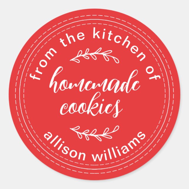 Rustic Homemade Cookies From the Kitchen of Red Classic Round Sticker (Front)