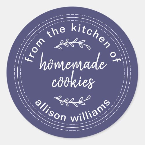 Rustic Homemade Cookies Navy Blue Classic Round Sticker