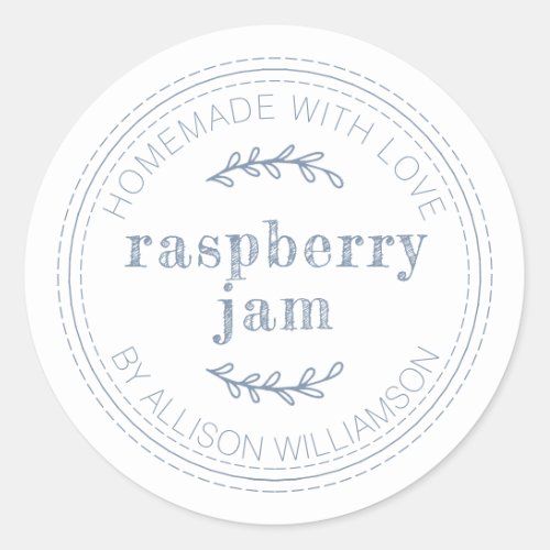 Rustic Homemade Jam Can Vintage Blue Jar Classic Round Sticker