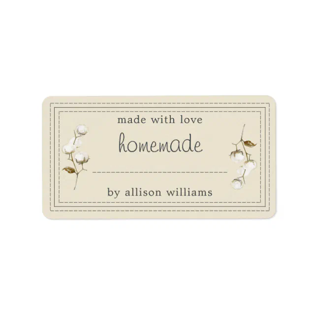 Rustic Homemade Label Cotton Sprig Antique White | Zazzle