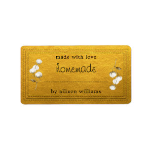 Rustic Homemade Label Cotton Sprig Gold