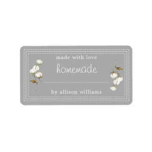 Rustic Homemade Label Cotton Sprig Gray