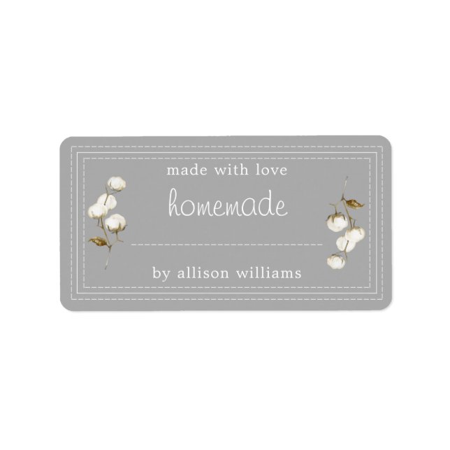 Rustic Homemade Label Cotton Sprig Gray (Front)